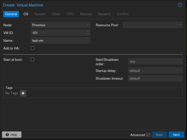 Proxmox Create VM Step 1